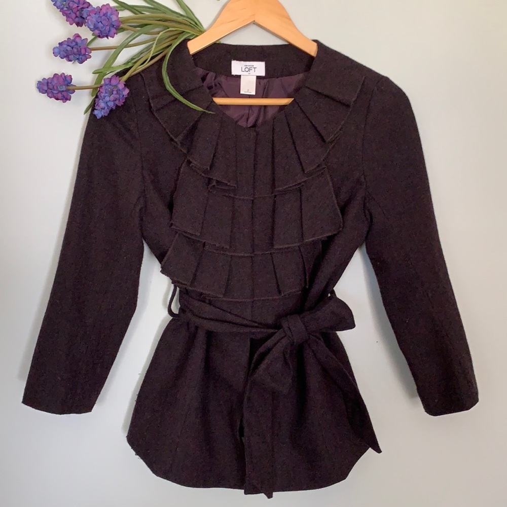 Loft Purple Wool Blend Coat with Waist Tie